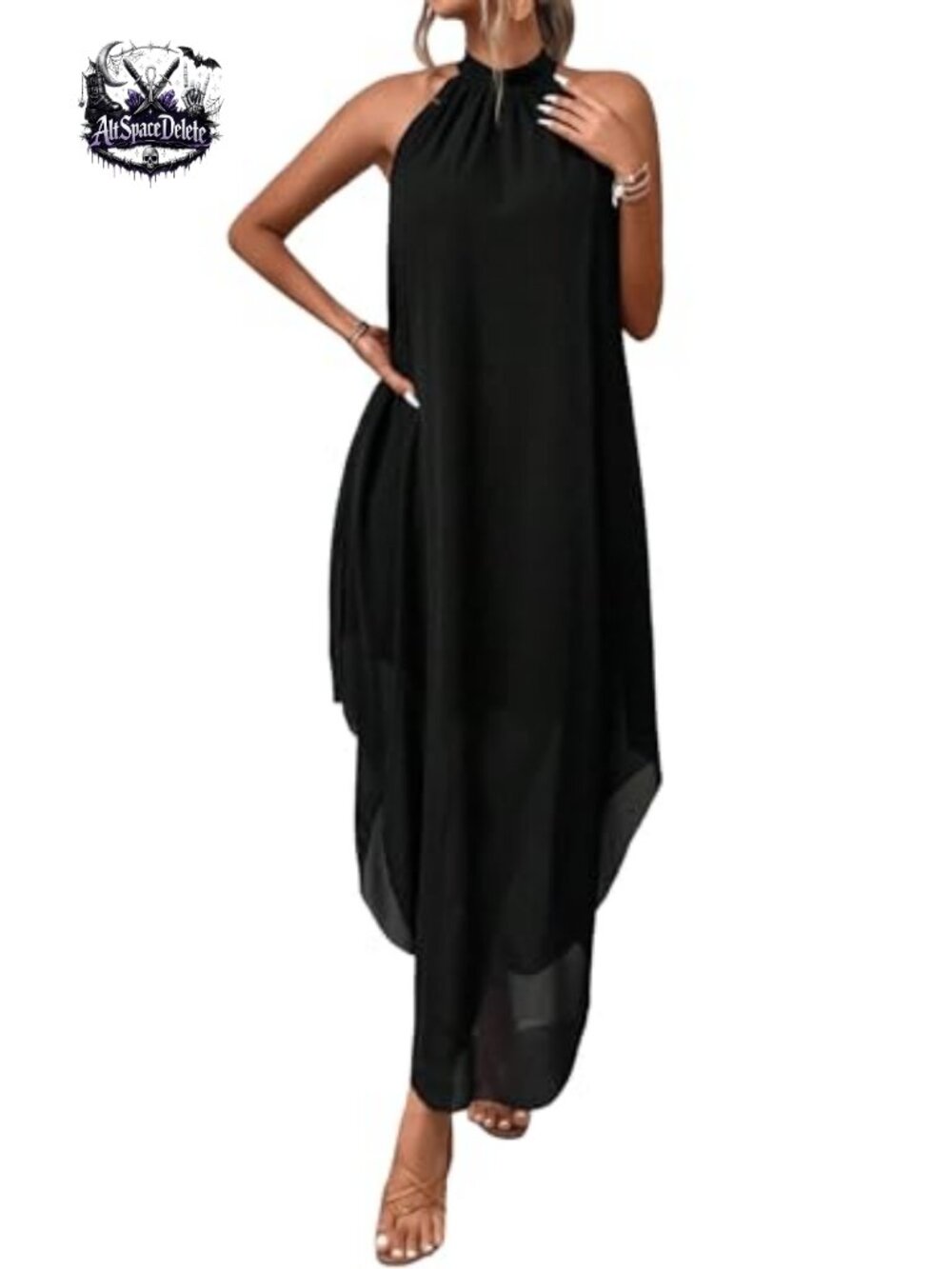 Verdusa Halter Neck Flowy High Low Maxi Dress Sleeveless Summer Wedding Guest